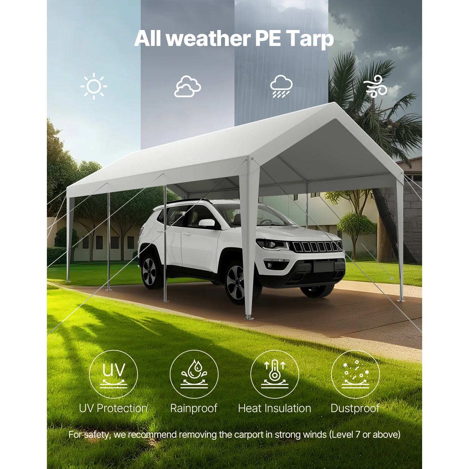 SucceBuy Carport 10x2 FT مظلة السيارة الخارجية الثقيلة المجلفن سيارة المأوى مقاومة للماء سقيفة التخزين لقارب دراجة نارية #6