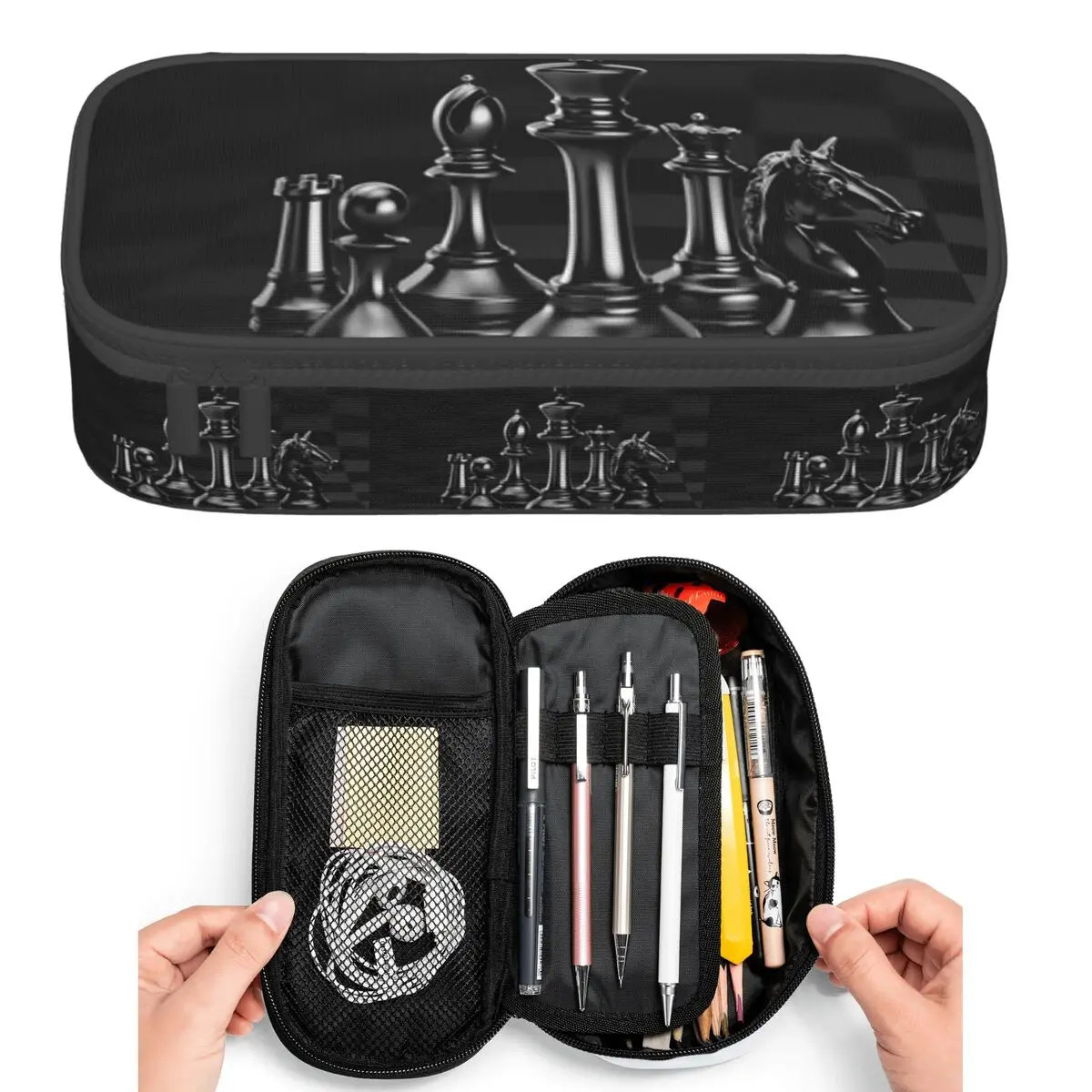

Black King Chess The-chessboard Pencil Cases for Students Pen Box Pencil Bag Large Capacity Pencil Pouch Pen Holder