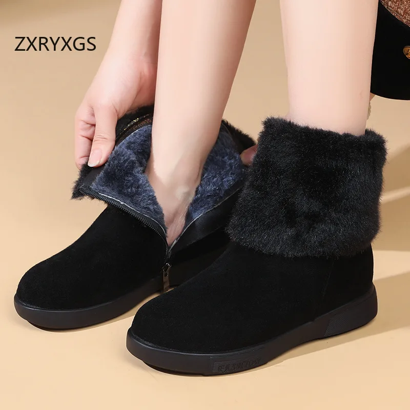 ZXRYXGS طبقة الرأس البقرة المدبوغ النساء أحذية الثلوج الأحذية 2025 موضة جديدة أنيقة الشتاء القطن الأحذية شقة لينة وحيد أحذية كبيرة الحجم