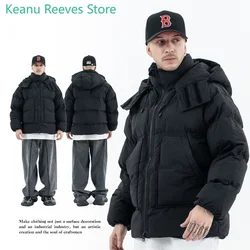 Veste à capuche en coton pour couple, manteau Y2K, clip amovible, coupe-vent, chaud, haute ur, incliné, Tecbag, marque Tide, nouveau, 2025