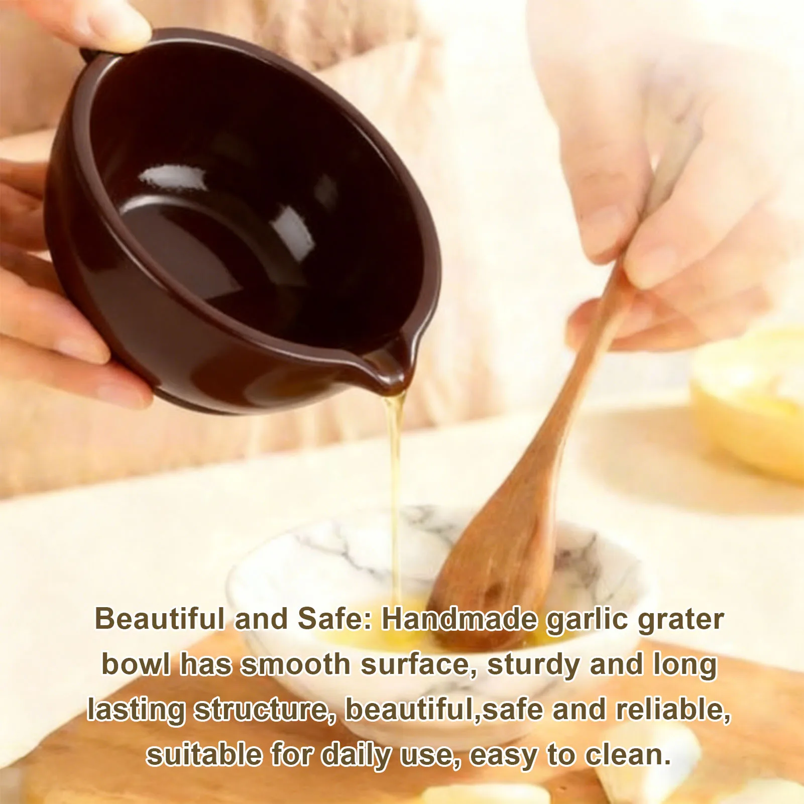 Garlic Grater Bowl Cameric 2 in 1 Stoneware Kitchen Prep Tool with 5 Hole Sizes Efficient Grating Brown Garlic Grater Bowl