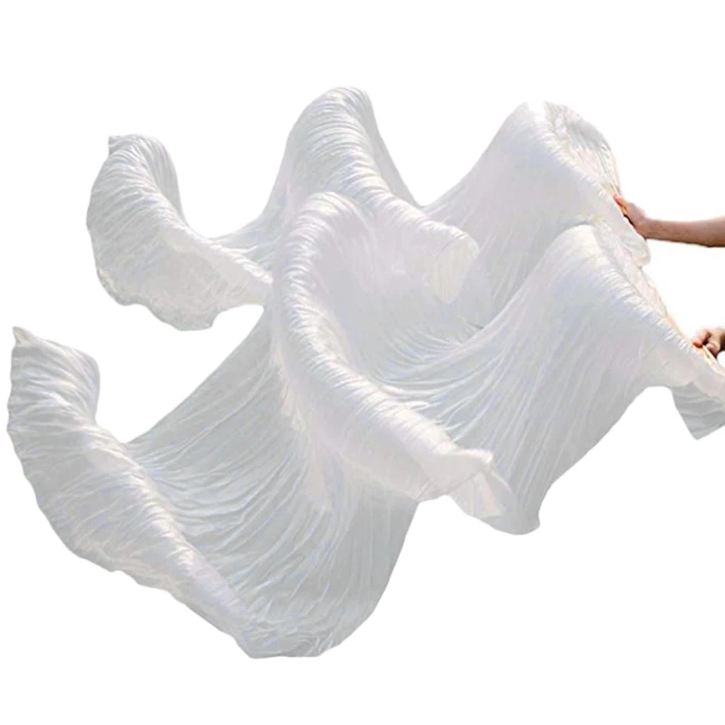 100% Silk Unisex Chinese Silk Veil Dance Fans 1Pcs Belly Dance Fans White Color 180x90Cm