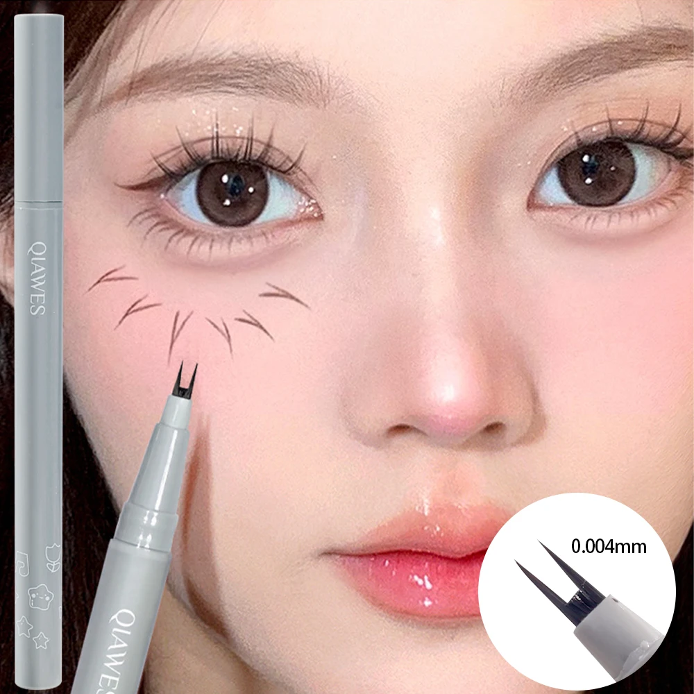 Double Forked Tip Lower Eyelash Pen Makeup Liquid Eyeliner Pencil Waterproof Natural Tea Brown Liquid Eye Brow Lower Lash Makeup