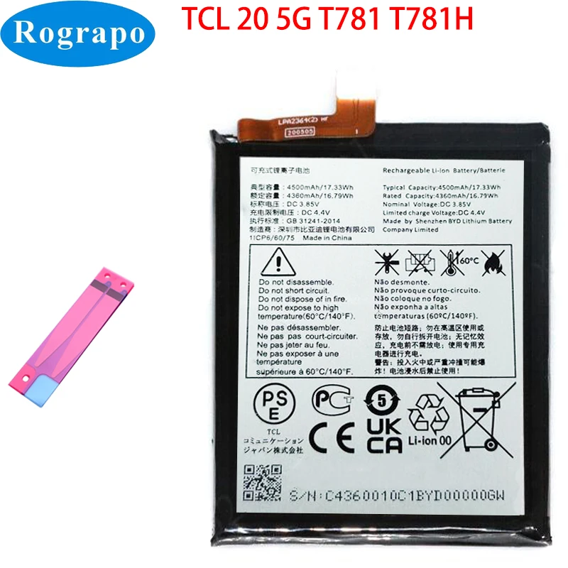 New 4500mAh Battery For TCL 20 5G T781 T781H Mobile Phone