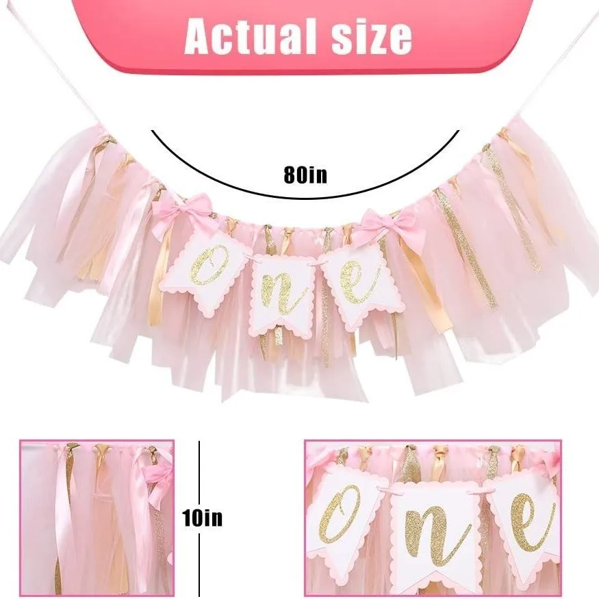 1PC First Kids Birthday Pink Bowknot Highchair Banner Baby Shower Girl One Highchair Garland