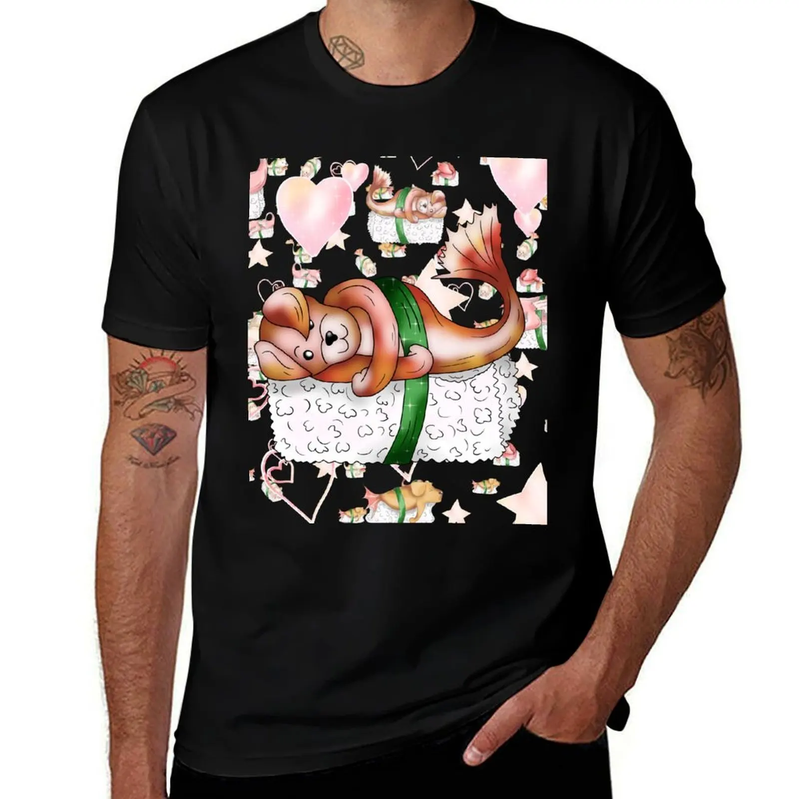 cute nigiri dogfish sushi T-Shirt Christmas Casual Short Sleeve Top