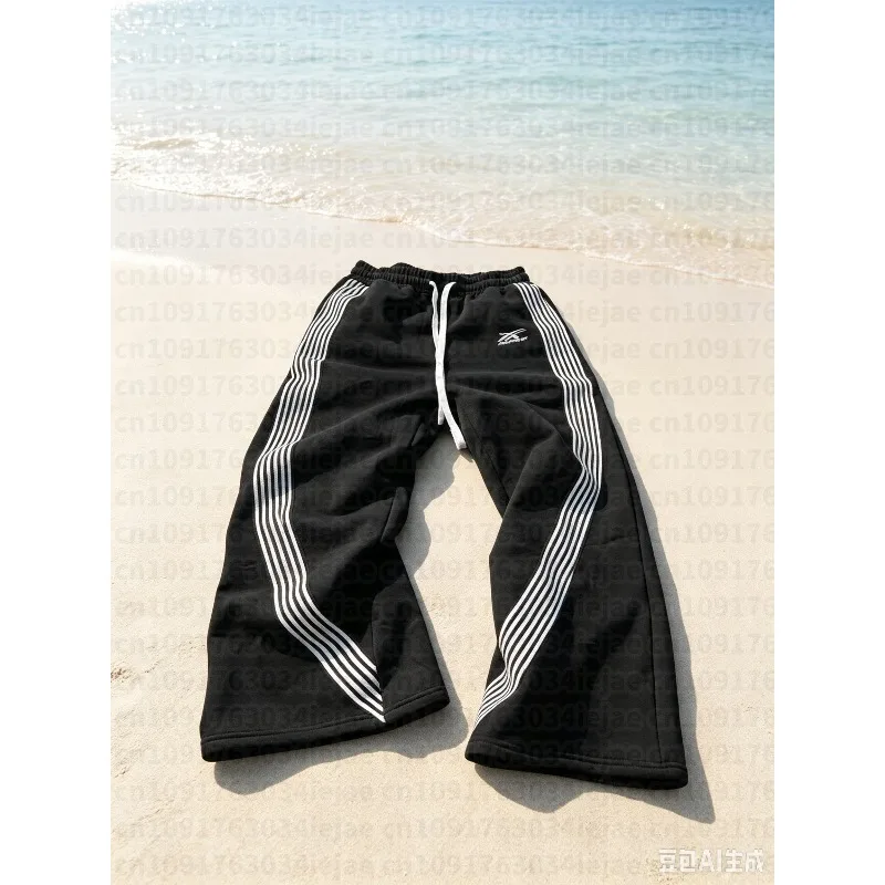2026 Men's Kid Casual Pants Y2k Jogging Harajuku Striped Drawstring Sweatpants Loose Straight Leg Pants