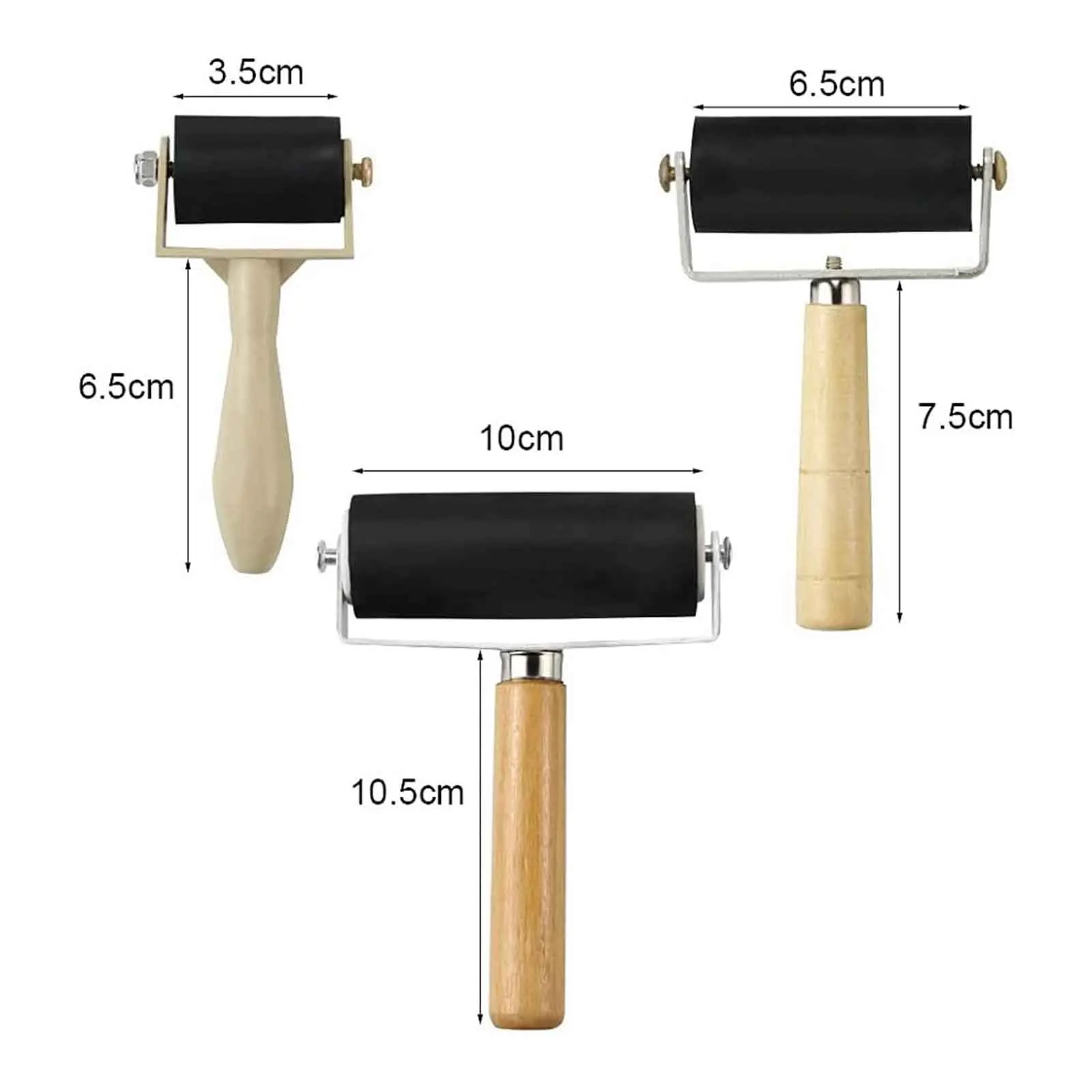 Rodillo de impresión de 3 piezas, mango de madera para superficies talladas