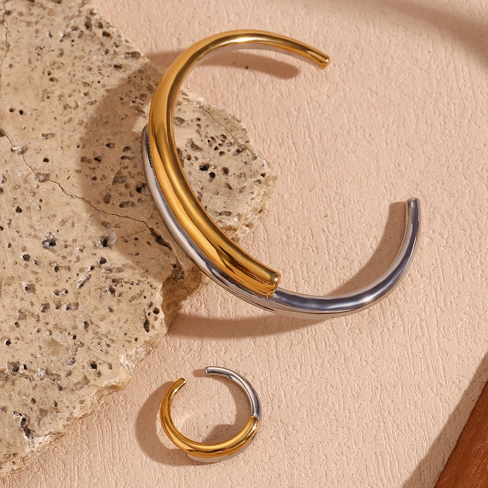 Women's 18K Gold Plated Double Layered Open Bangle Ring