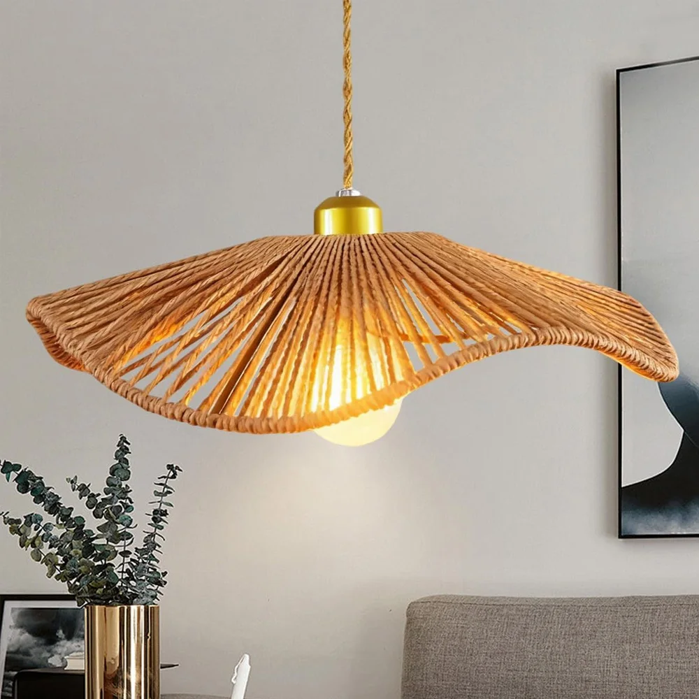 Handwoven Woven Pendant Light, E26 Hanging Light Fixture for Kitchen Island, Farmhouse Ceiling Light for Dining Room, Bedroom, E