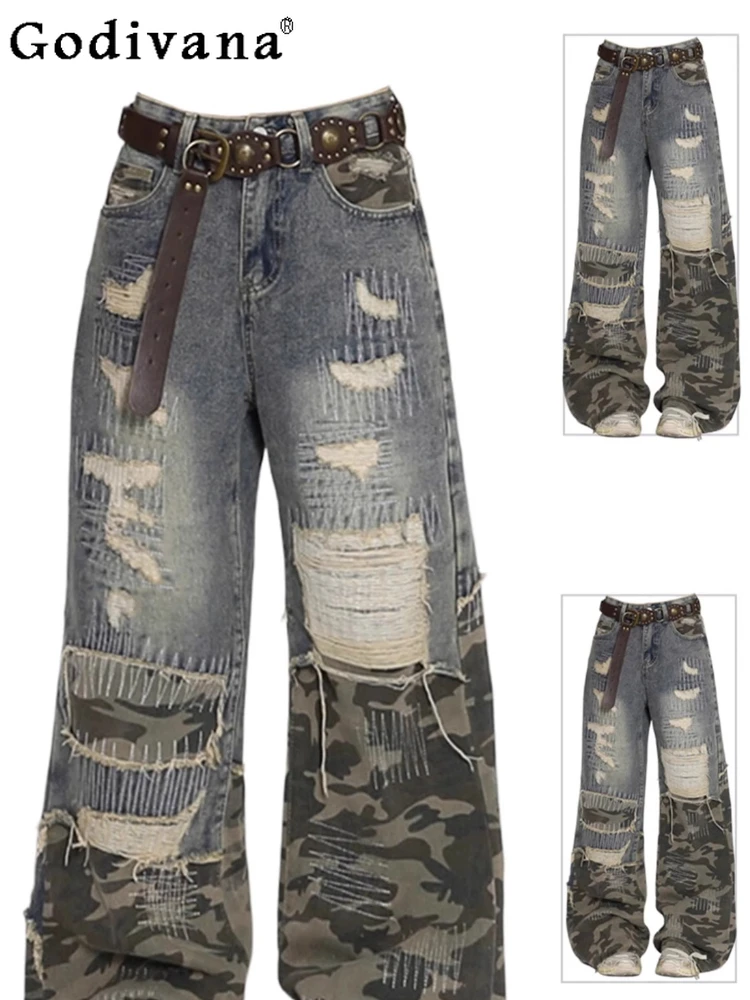 

Большой размер 2XL-6XL, женские американские весенне-осенние свободные джинсы в стиле ретро с высокой талией, синие модные универсальные широкие брюки со средней талией