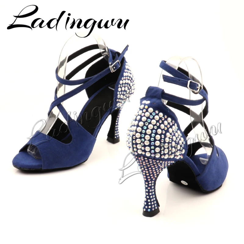 Ladingwu Pearl Dance Shoes Women Tango Salsa Latin Dance Shoes Ballroom Dance Heels Soft Sole Women Sandals Ladies Wedding Shoes