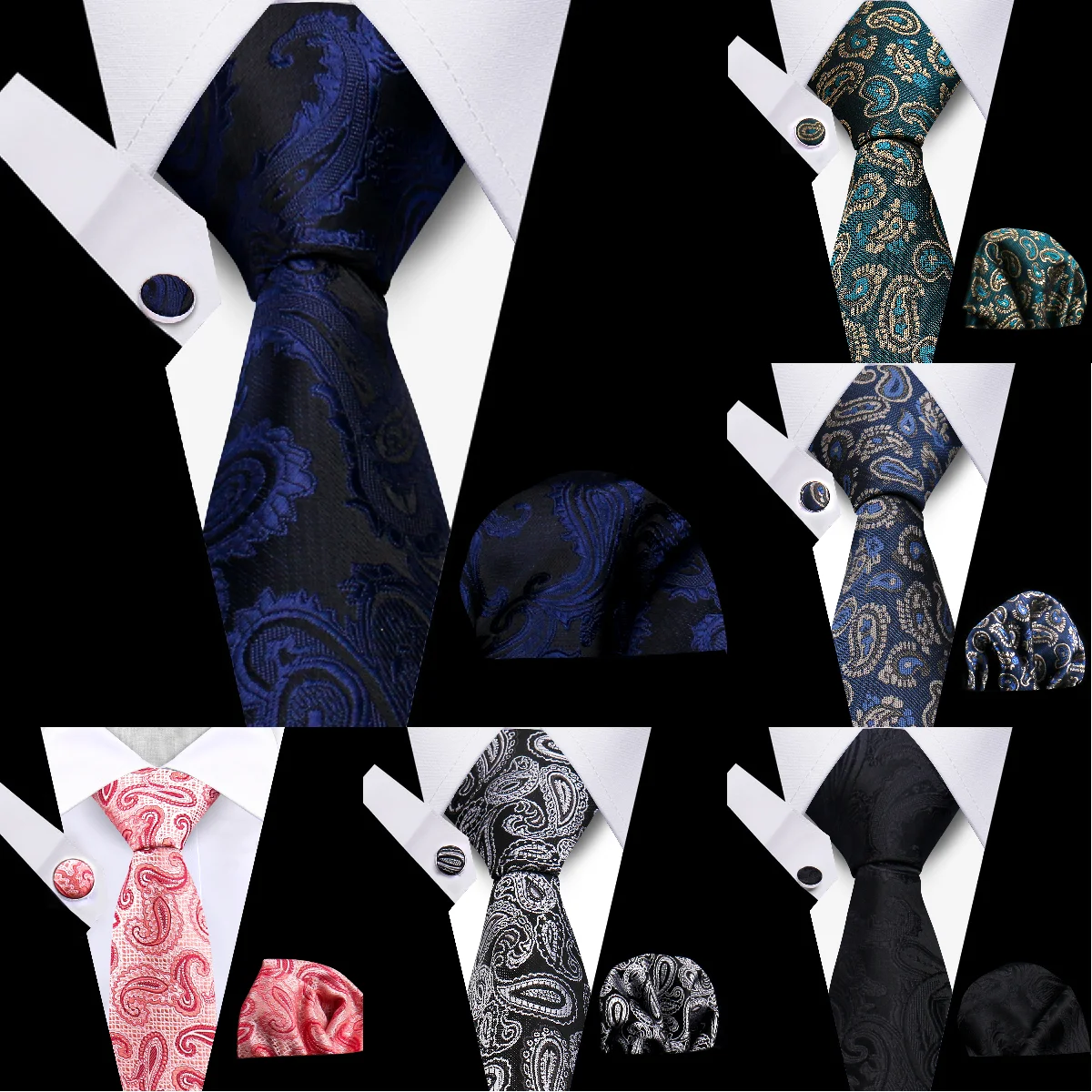 

Fashion Ties For Men Paisley Ties Set Necktie Handkerchief And chufflinks 3 Pieces Wedding Gifts Business Suit Accessories