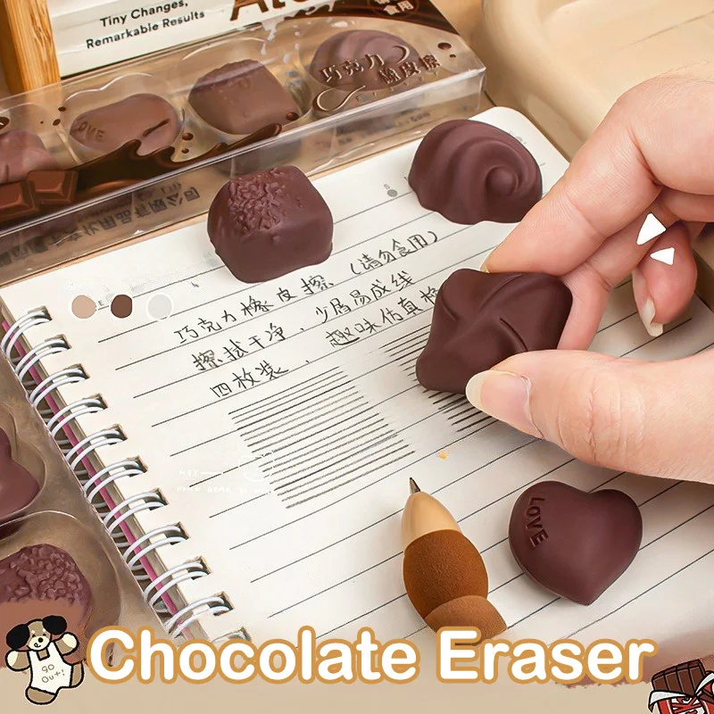4 Juegos de Borradores Creativos con Forma de Chocolate, Artículo de Papelería, Perfecto para Estudiantes y Oficinas, Excelente Idea de Regalo