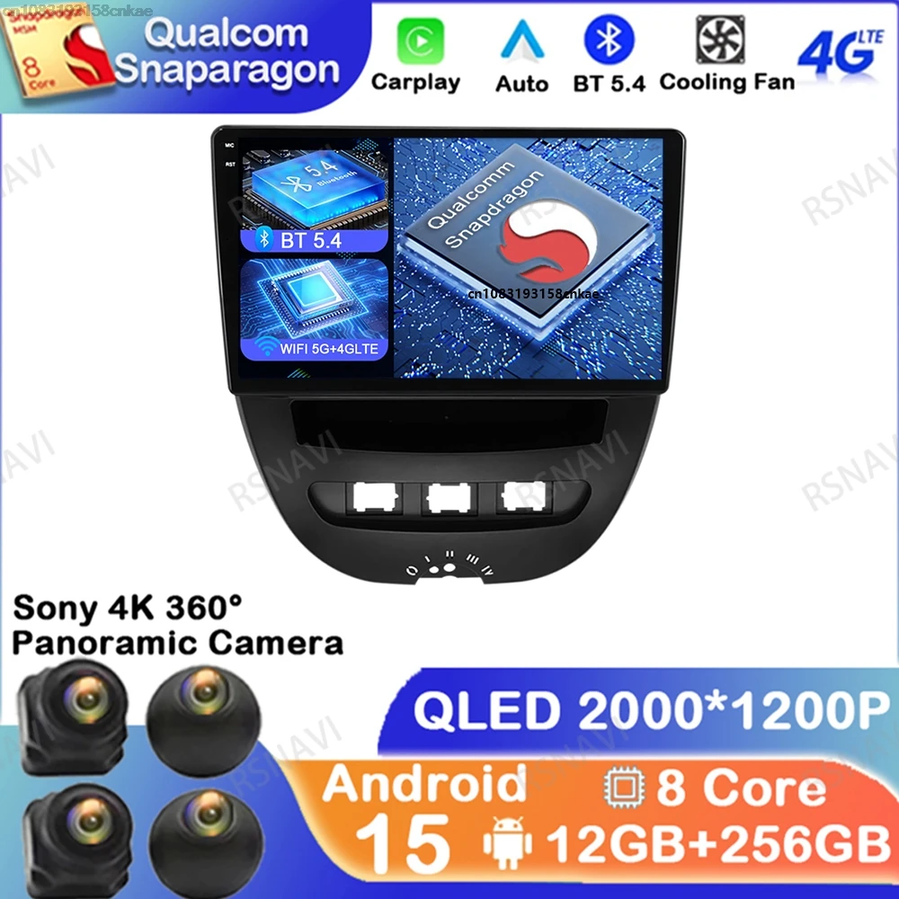 

Android 15 For Peugeot 107 Toyota Aygo Citroen C1 2005-2014 Viedo Player BT Qualcomm DVD 5G WIFI Multimedia QLED 4G LTE GPS DSP