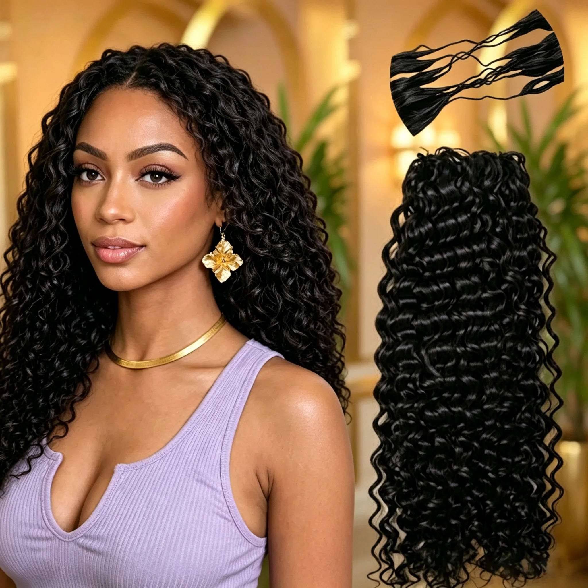 Extensions de cheveux humains bouclés naturels Deep Wave Miracle Knots pour tresses au crochet, tresses bohèmes, cheveux humains au crochet effet plume