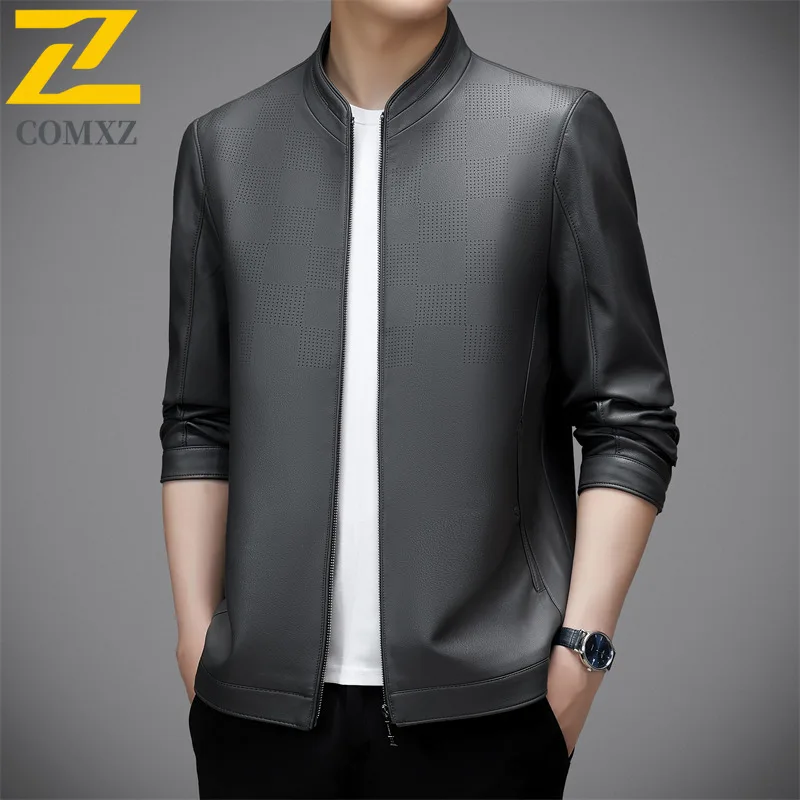 New Autumn Leather Jacket Male 2025 Light Luxury Stand Collar Business Casual Leather Coat Premium Fashion Comfort Outerwear