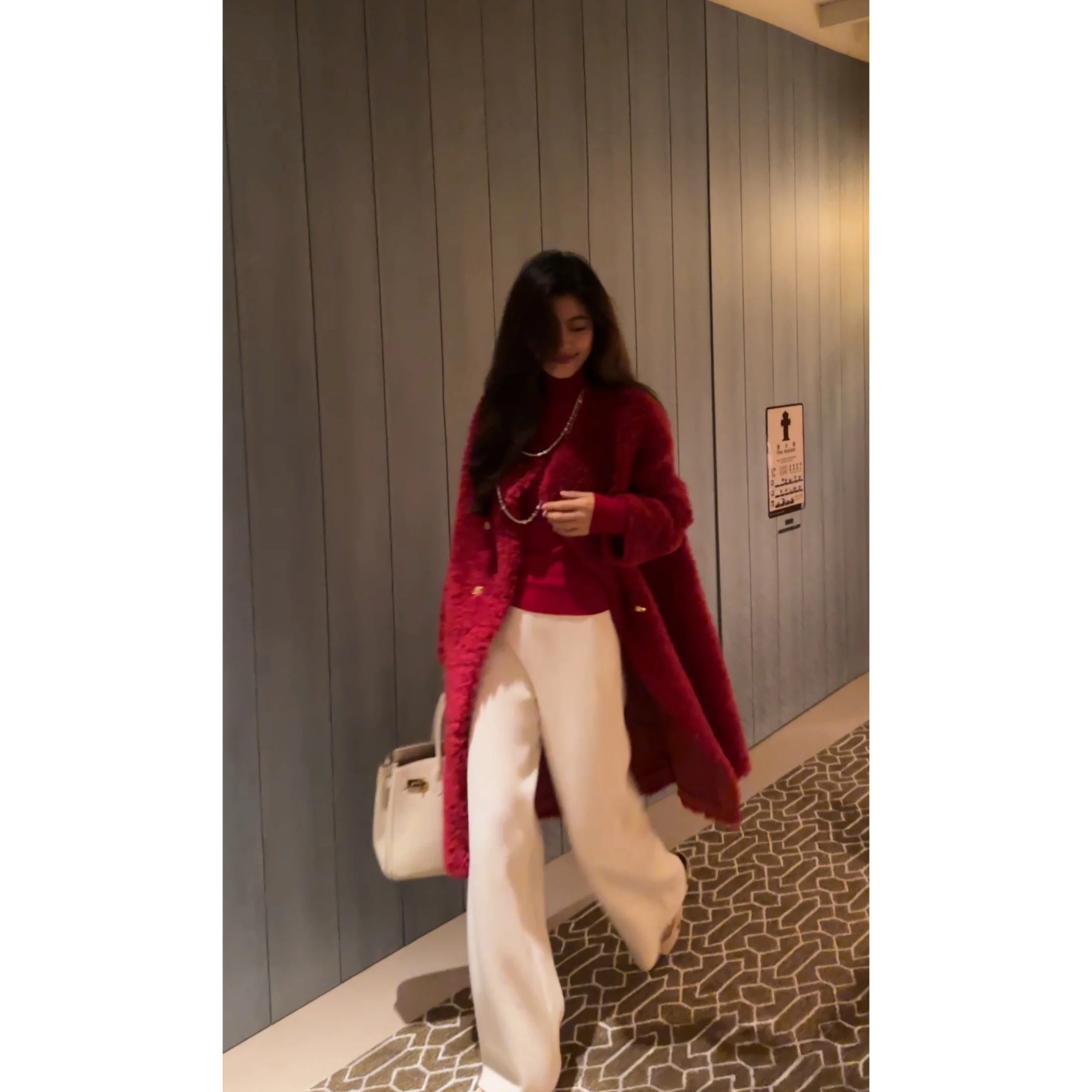 

NCOU Nicole Winter Новое роскошное модное красное длинное пальто из 100% шерсти, элегантное, простое, высококачественное, женское, в традиционном китайском стиле