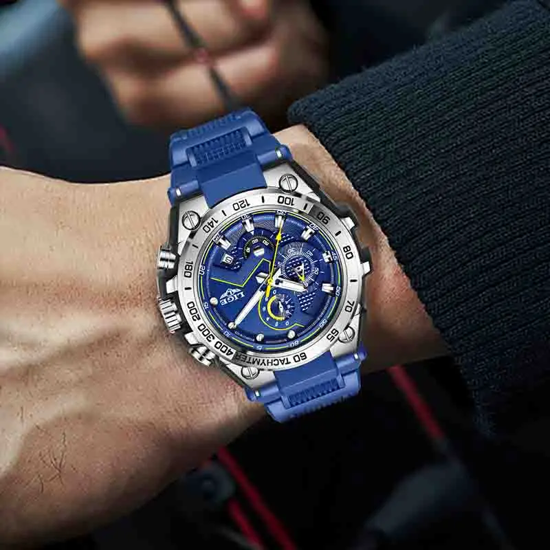 LIGE quartz Men's watches waterproof calendar Fashion clock luminous silicone tape sports watches for men relogios masculino+BOX