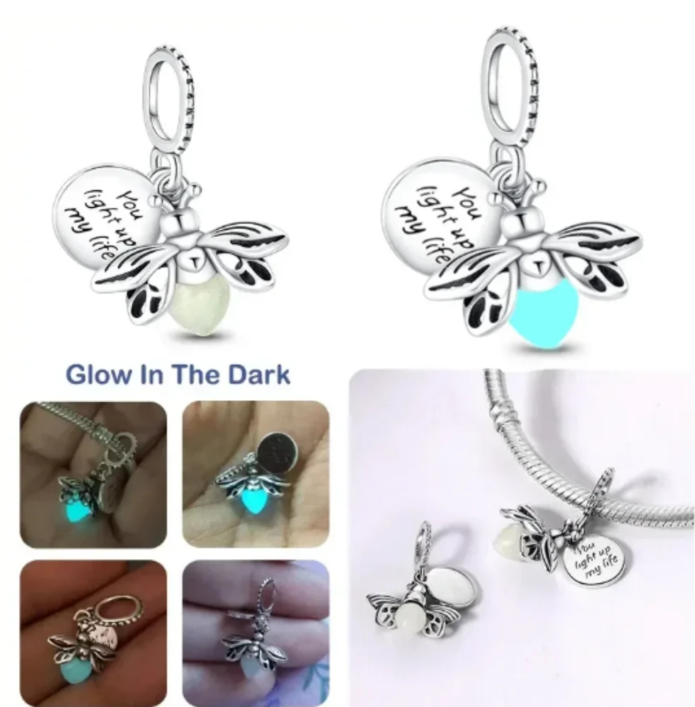 

New 925 Sterling Silver Fashionable And Charming DIY Luminous Firefly And Whale Pendant, Fit Original Bracelet Jewelry Pendant