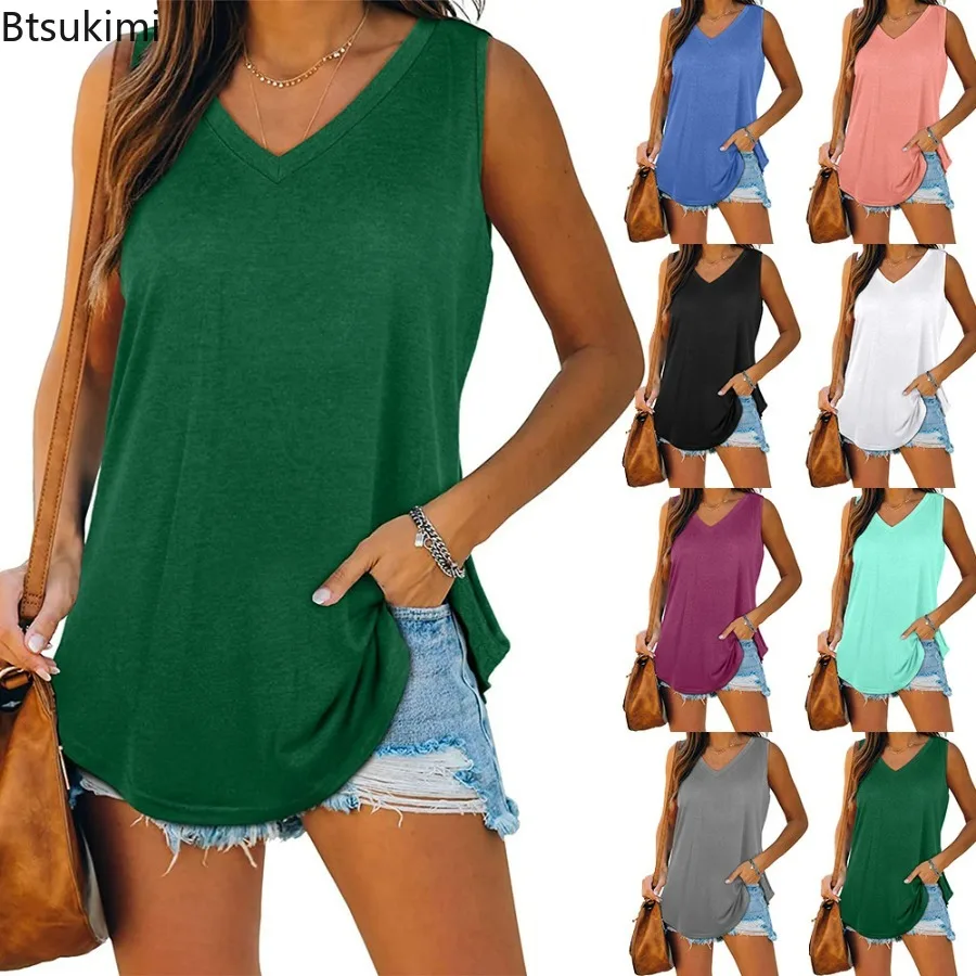 

2024 Women's Sleeveless Shirts Blouse Retro Classic Casual Vest Sexy V-Neck Tops Solid Fashion Women Vest Top Strap Tank Tops