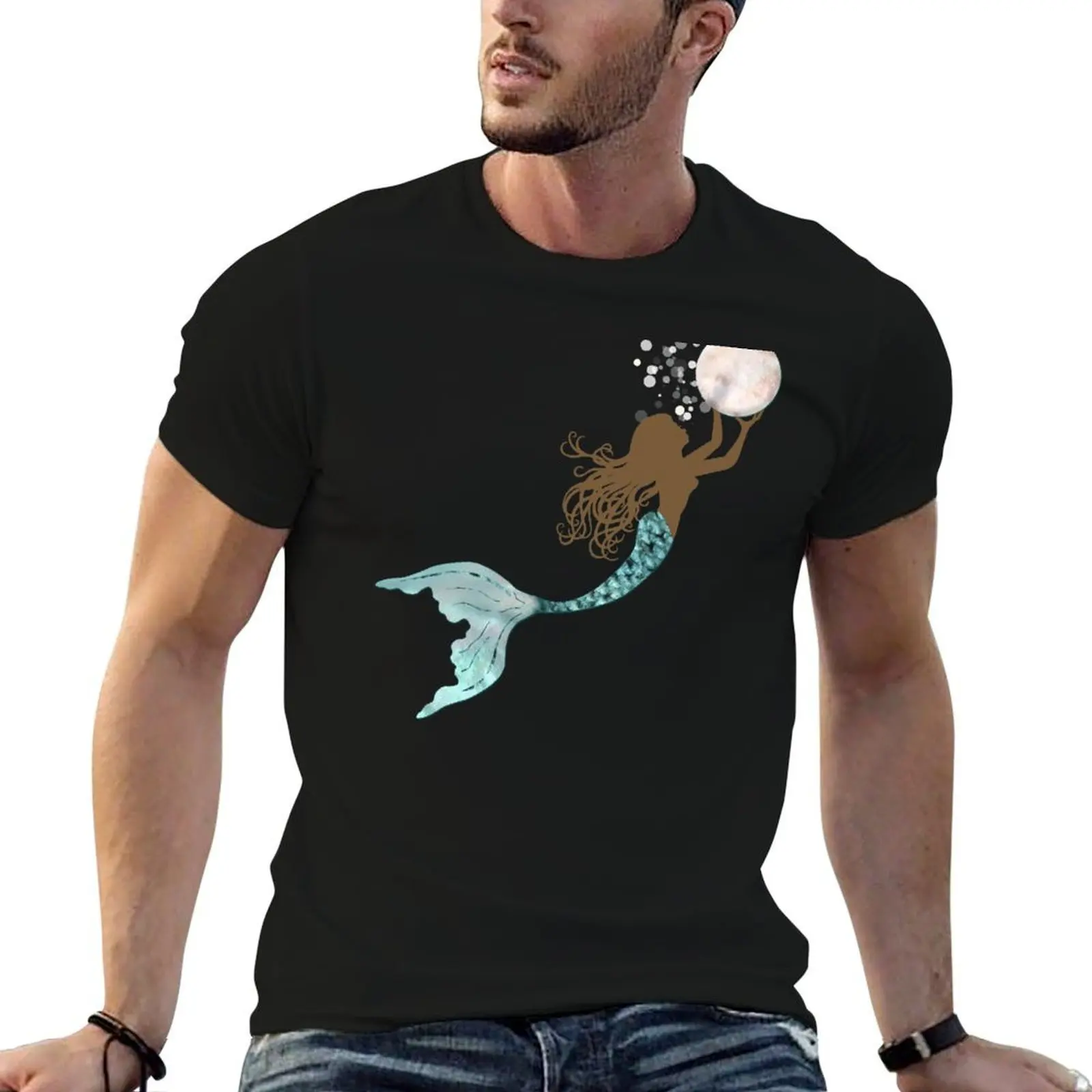 

Brown Mermaid of color gathering pearls huge pearl T-Shirt t shirts for man cotton soft anime tshirt T-Shirt