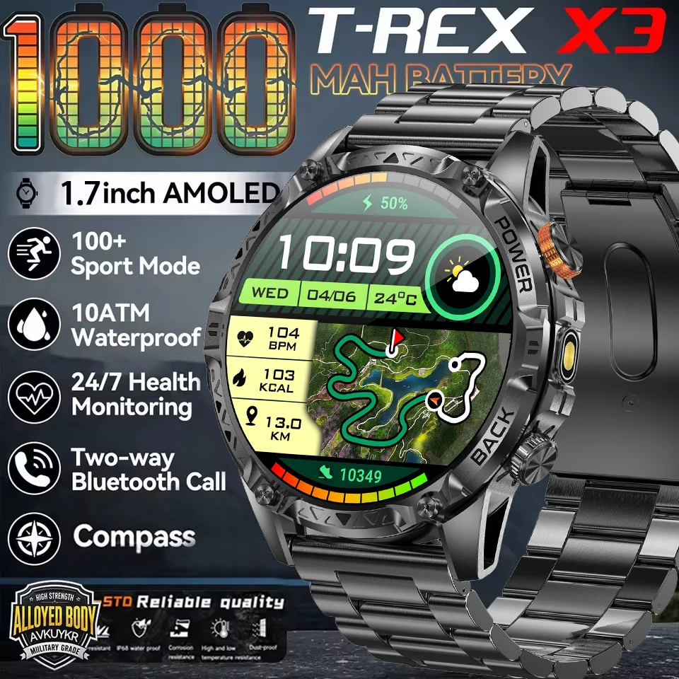 

New smart watch 1000 mah battery HD large screen multi-dimensional health detection 100+sports flashlight compass wireless calls