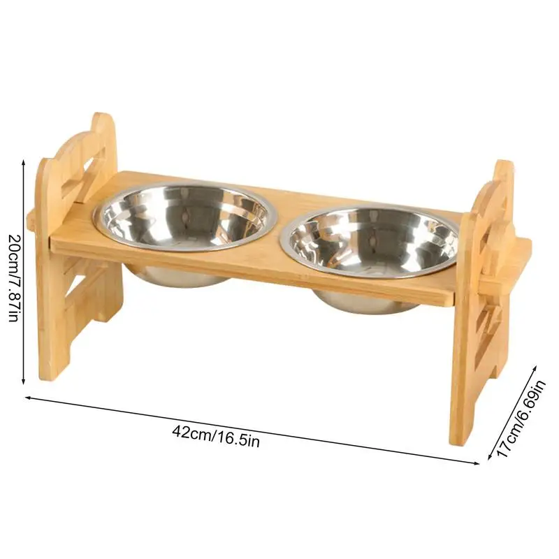 Elevated Cat Bowl StainlessSteel Food Dish With Wood Stand Pet Food Storage Device Raised Cat Feeding Bowls Pet feeding Supplies