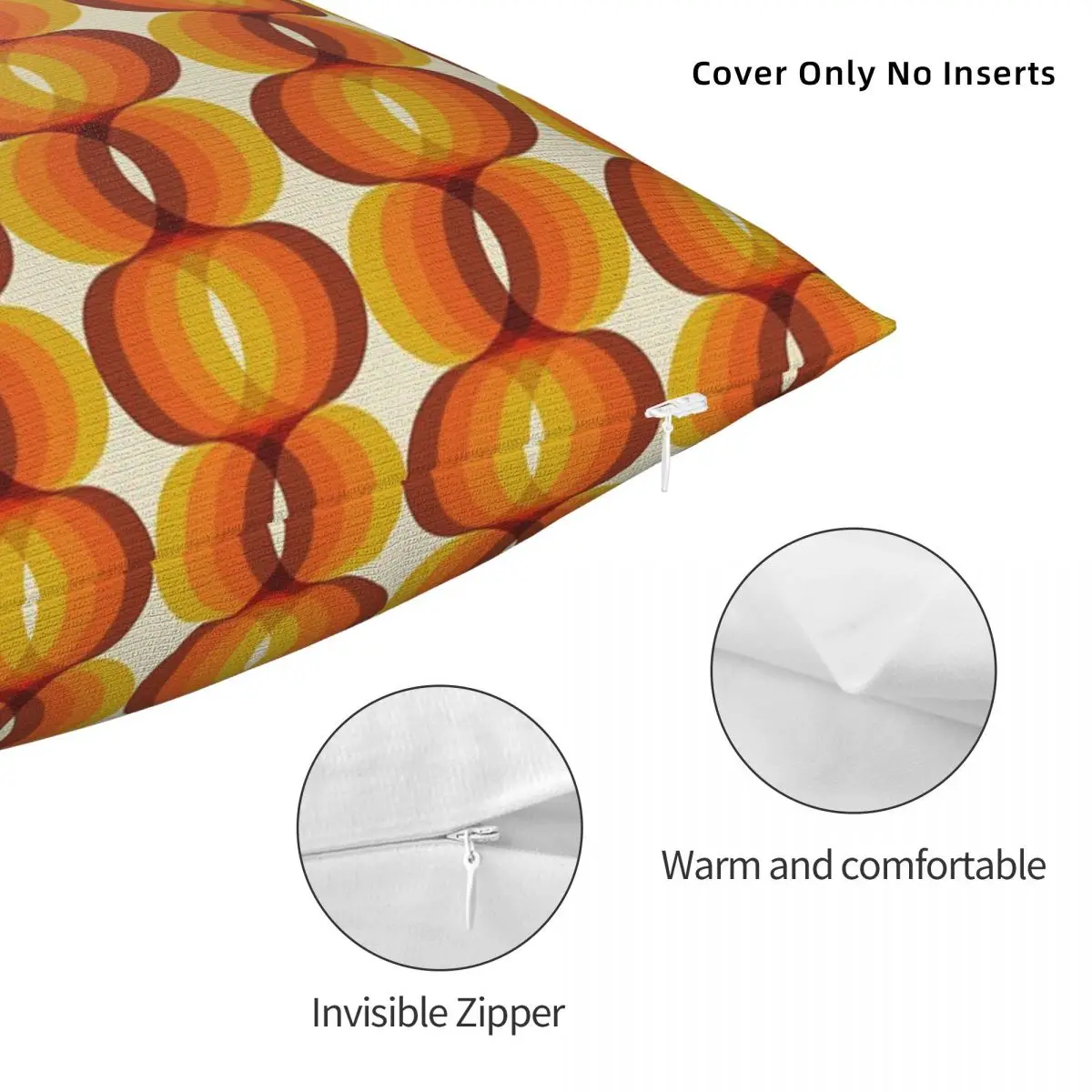 Retro Pillow Case, Cushion Cover, Orange, Brown, Ivory, Kawaii Pillowcases, Decorative Pillow