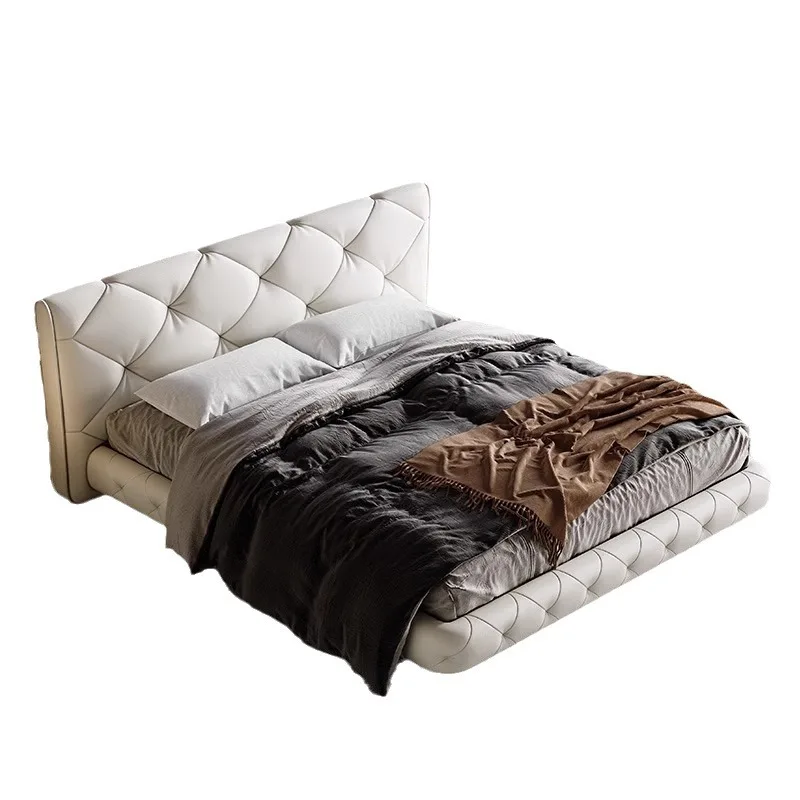 

Minimalist, suspended bed, Italian, light luxury, modern, leather bed, master bedroom, simple