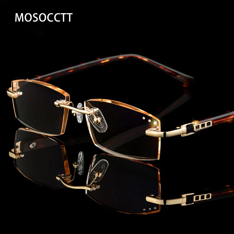 

Luxury Rimless Reading Glasses Man Woman Readers Eyeglasses Vintage Acetate Diamond Cutting Presbyopic Hyperopia +1.0 +3.0 +4.0