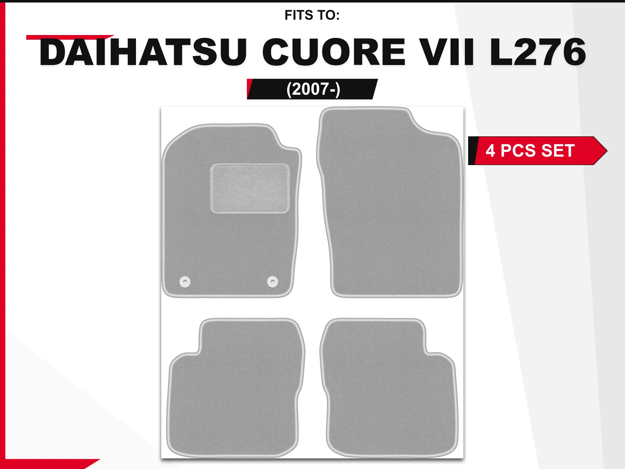 OSLO velourtapijten voor: Daihatsu Cuore VII L276 2007-grijze hatchback