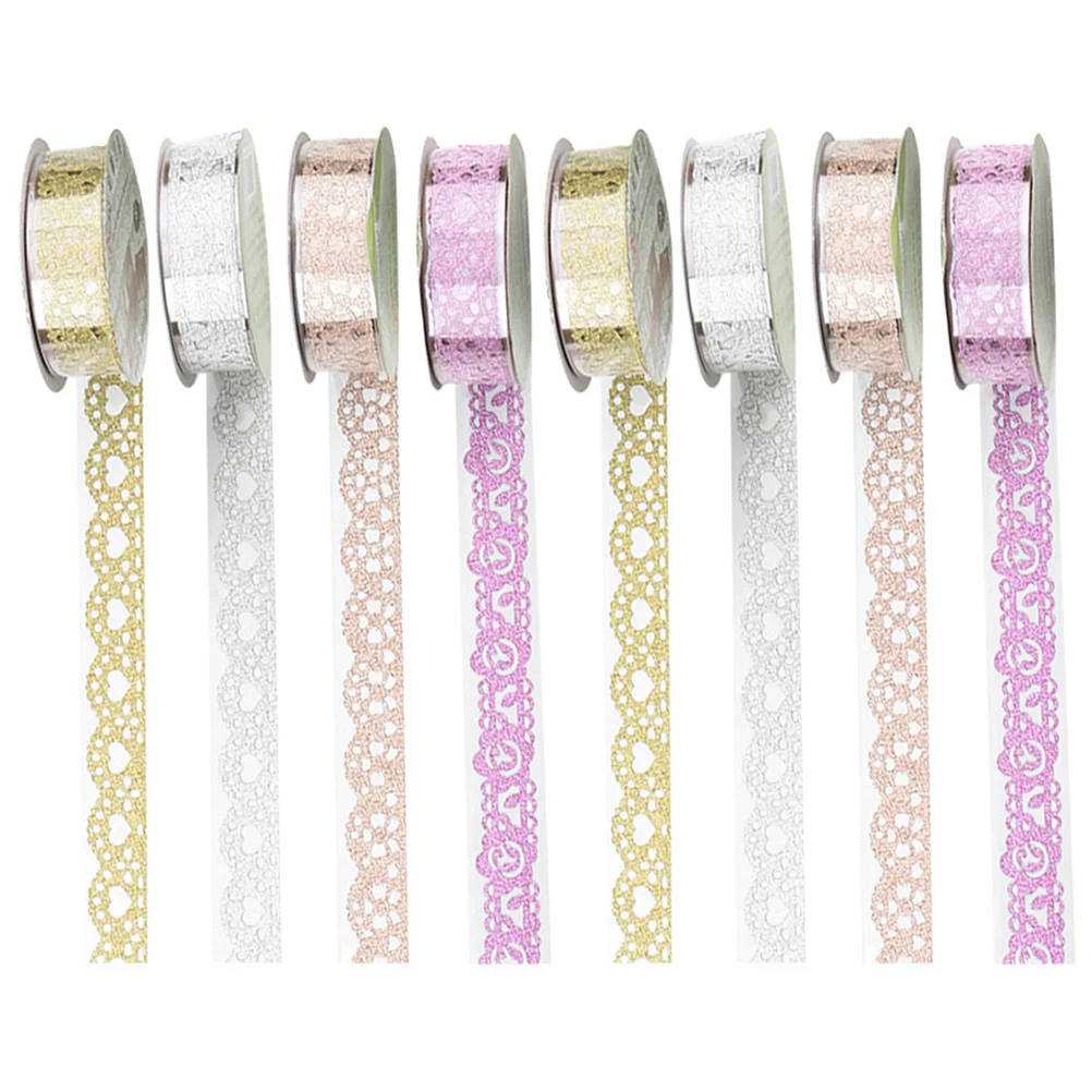 

8 Rolls Decorative Lace Pattern Tape Glitter Bling Colorful Self-Adhesive Tape for Photo Album Scrapbooking DIY Craft