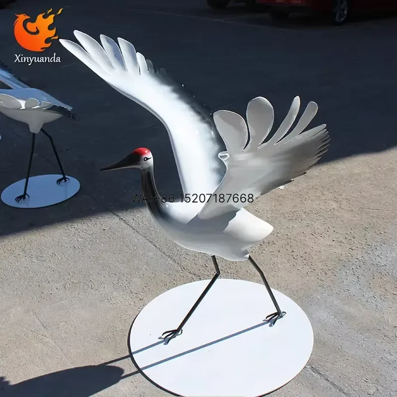 Wmwmnu for Outdoor Stainless Steel Red Crowned Crane Sculpture Painted Landscape Animal Decoration Metal Crafts Product