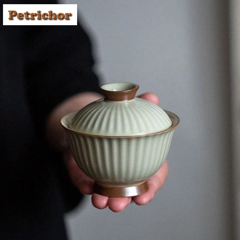 

100 мл медовая глазурь Gaiwan Aesthetic Not Hot Tea Tureen, бытовая чайная чаша с крышкой, комплект чайника, крышка, чаша, набор для чая, подарок