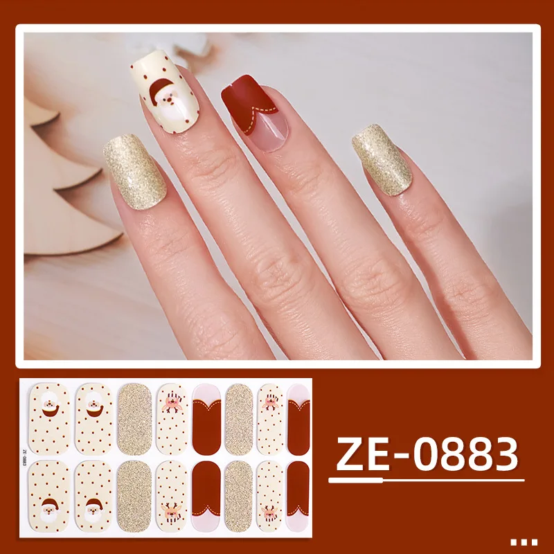 Adesivi per unghie natalizi a copertura totale da donna Cursore autoadesivo multicolore Non è necessario una lampada UV Curata Press On Nail Decal per bambini