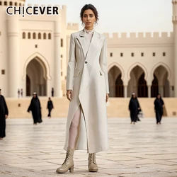 CHICEVER Solid Spliced Pockets Split Trench For Women Lapel Long Sleeve Slim Patchwork Button Temperament Windbreaker Female New