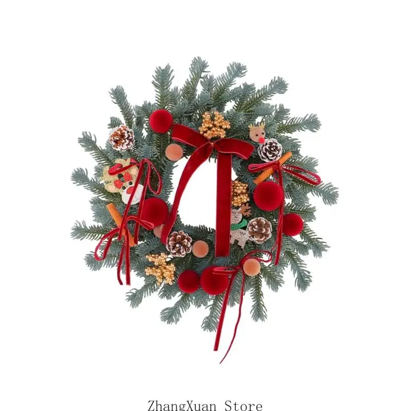 Weihnachtskranz-Hängedekoration für den Eingangsbereich mit Bandbesatz und Winterstil 3XUF – Detail 4