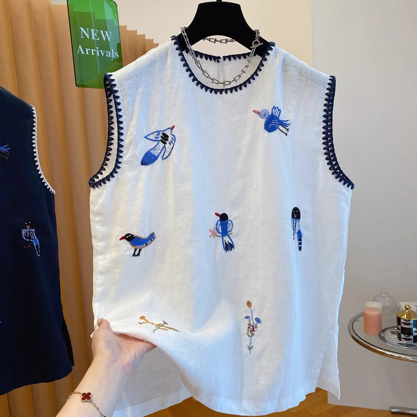 

High-End Cotton Linen Sleeveless Shirt Women Summer New Loose Fashionable Cotton Linen Small Shirt Top Comfortable Breathable