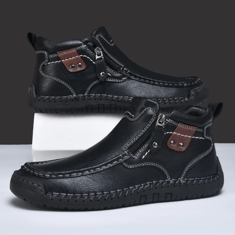 

2025 Autumn New Outdoor Handmade Leather Casual Men Shoes Big Size Design Man Sneakers Breathable Leather Shoes Men Ankle Boots