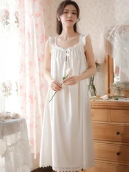 Robe de nuit en fibre de coton pour femme, chemise de nuit en dentelle douce, robe de nuit victorienne, vêtements de nuit princesse, blanc, été