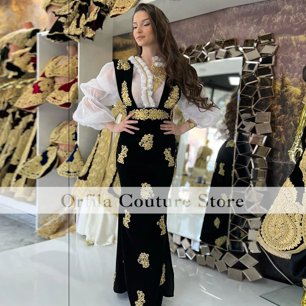 Traditional Albanian Caftan Evening Dress Two Pieces Gold Applique Robe De Soirée De Mariage Mermaid Prom Party Gowns