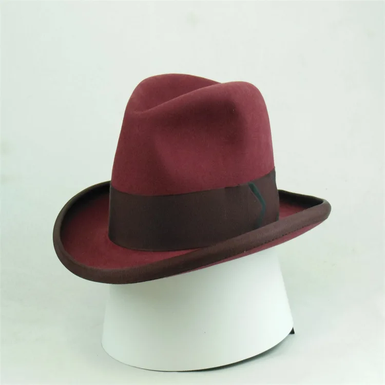 Soft Wool Felt Hat Solid Color Sheepskin Felt Hat Pure Wool Felt Hat with Ribbon Decoration