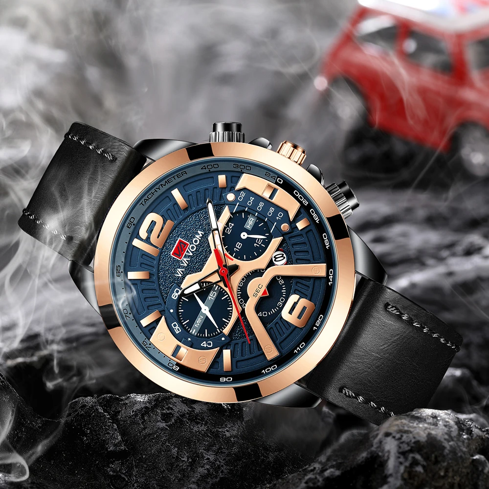 Pilot Calendar Quartz Men Wristwatch Chronograph Fashion Casual Watch Brand Aircraft  Sports Military Army Brown Leather Watches