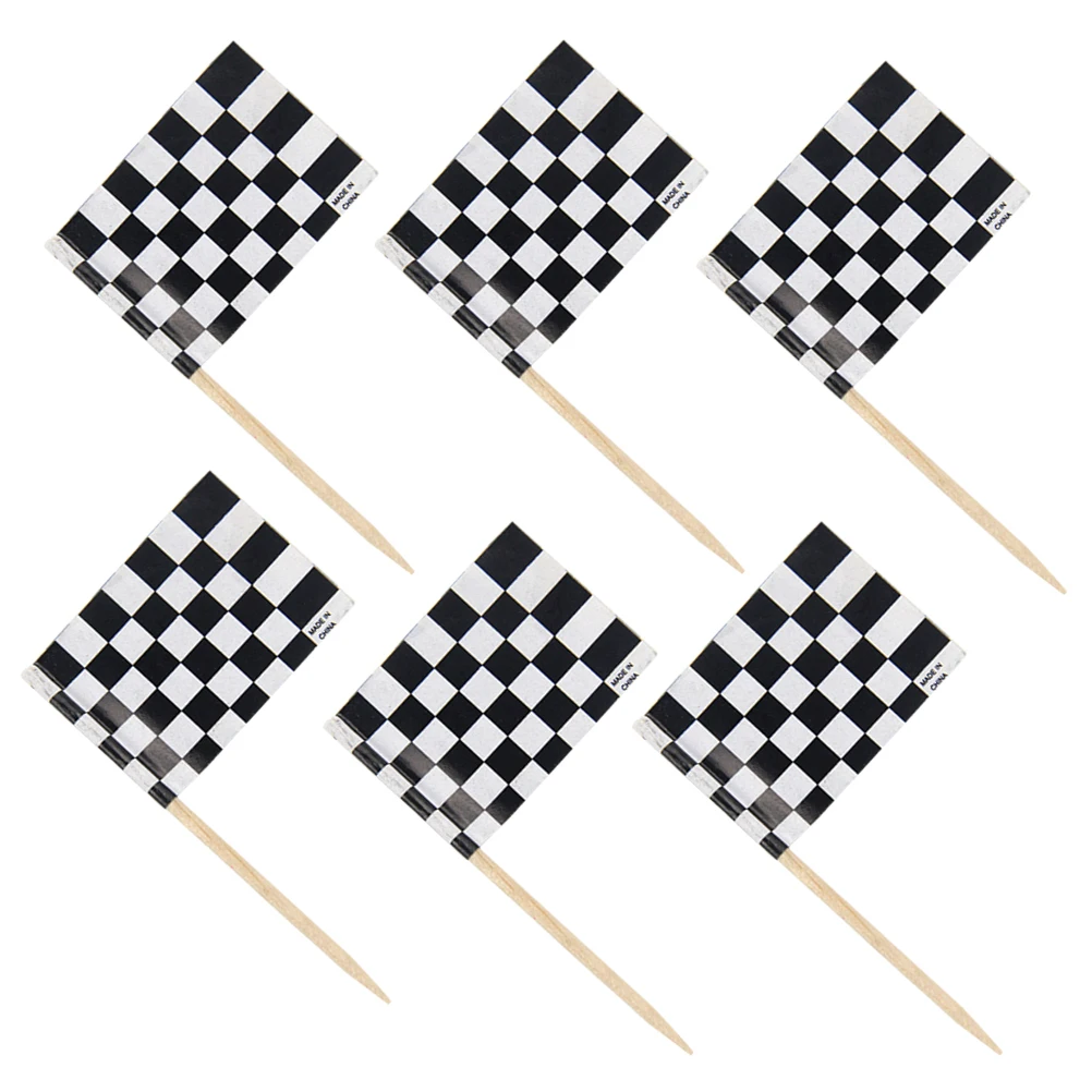 

96 Pcs Racing Flag Flags Decoration Cupcake Picks Mini Checkered Topper Birthday Toppers Party Supplies Ice Cream