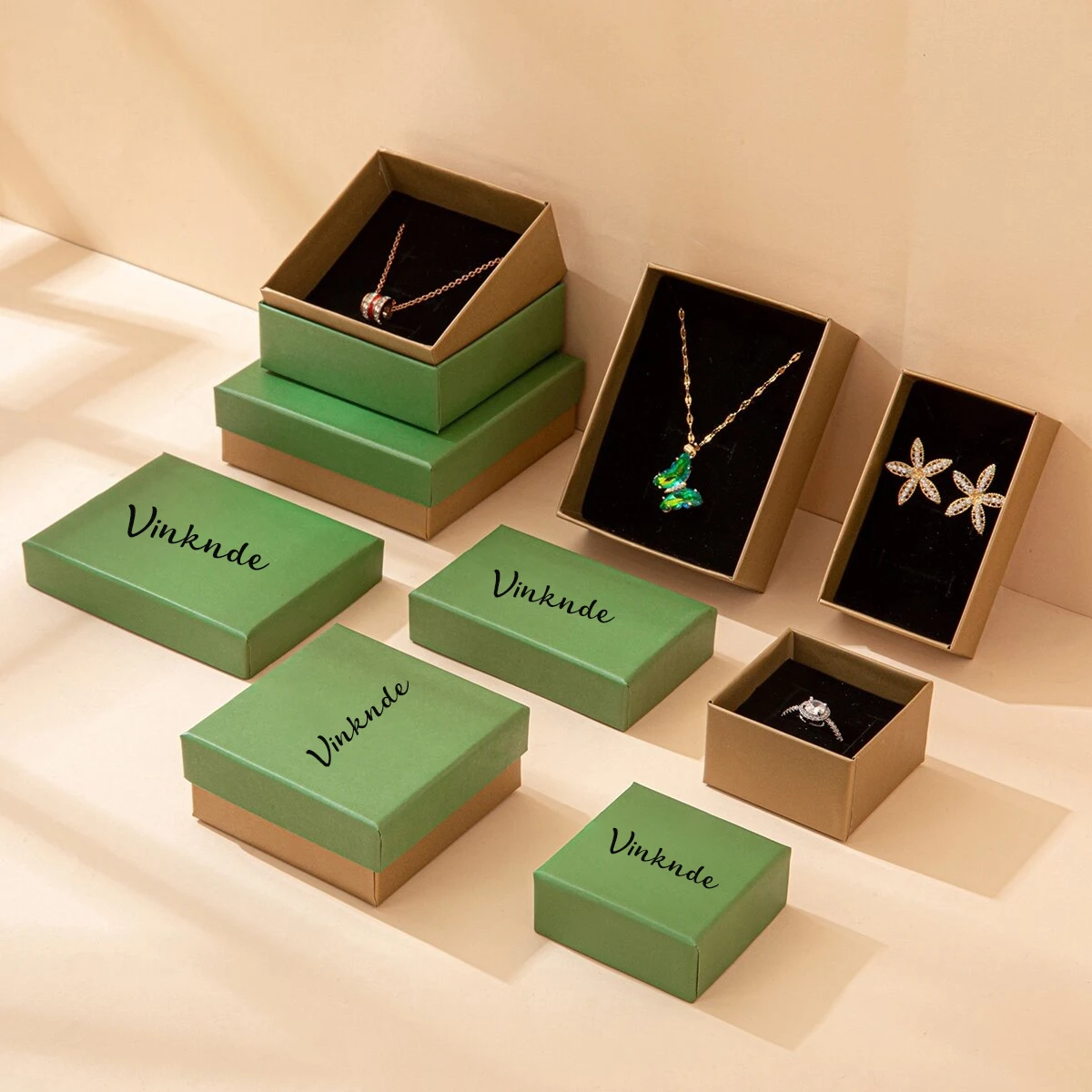 

24/50/100Pcs Personalized Logo Green Paper Jewelry Box Wedding Gift Packaging for Ring Earring Necklace Pendant Storage Boxes