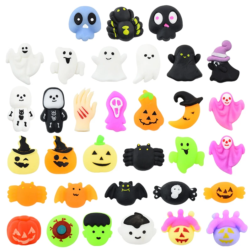 10pcs Random Mix Halloween Toy Mini Pumpkin Ghost Bat Cat Antistress Decompression Toy Halloween Party Favors Decor Kids Gifts