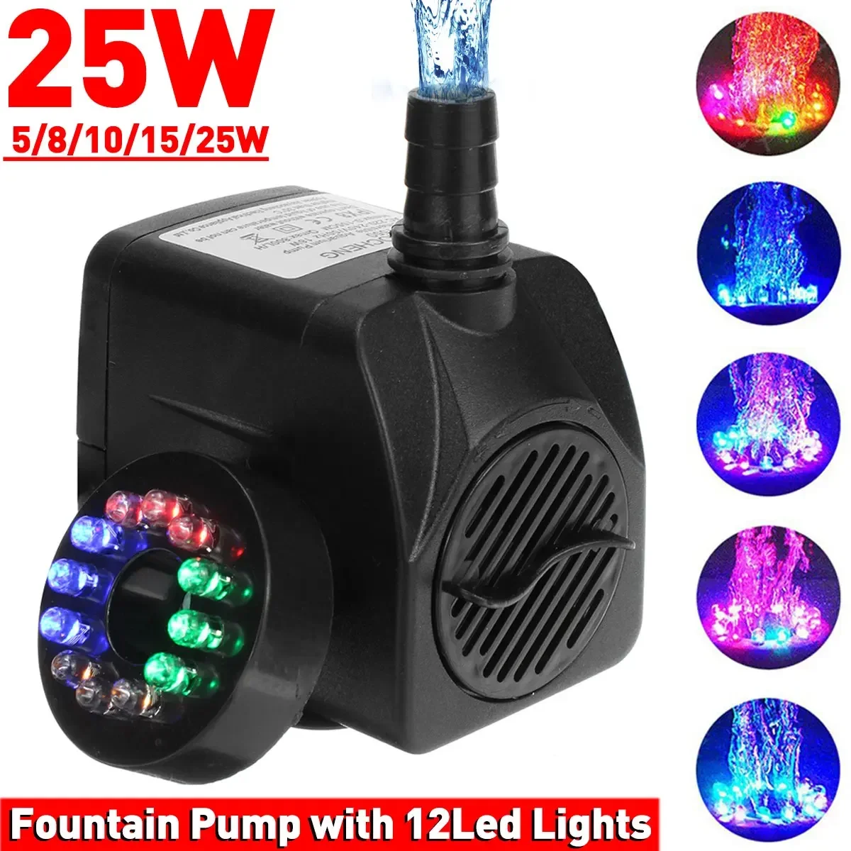 

5/8/10/15/25W AC 220V 1800L/H Portable Mini Brushless Motor Ultra-quiet Submersible Water Pump with Led Light Aquarium Fountains