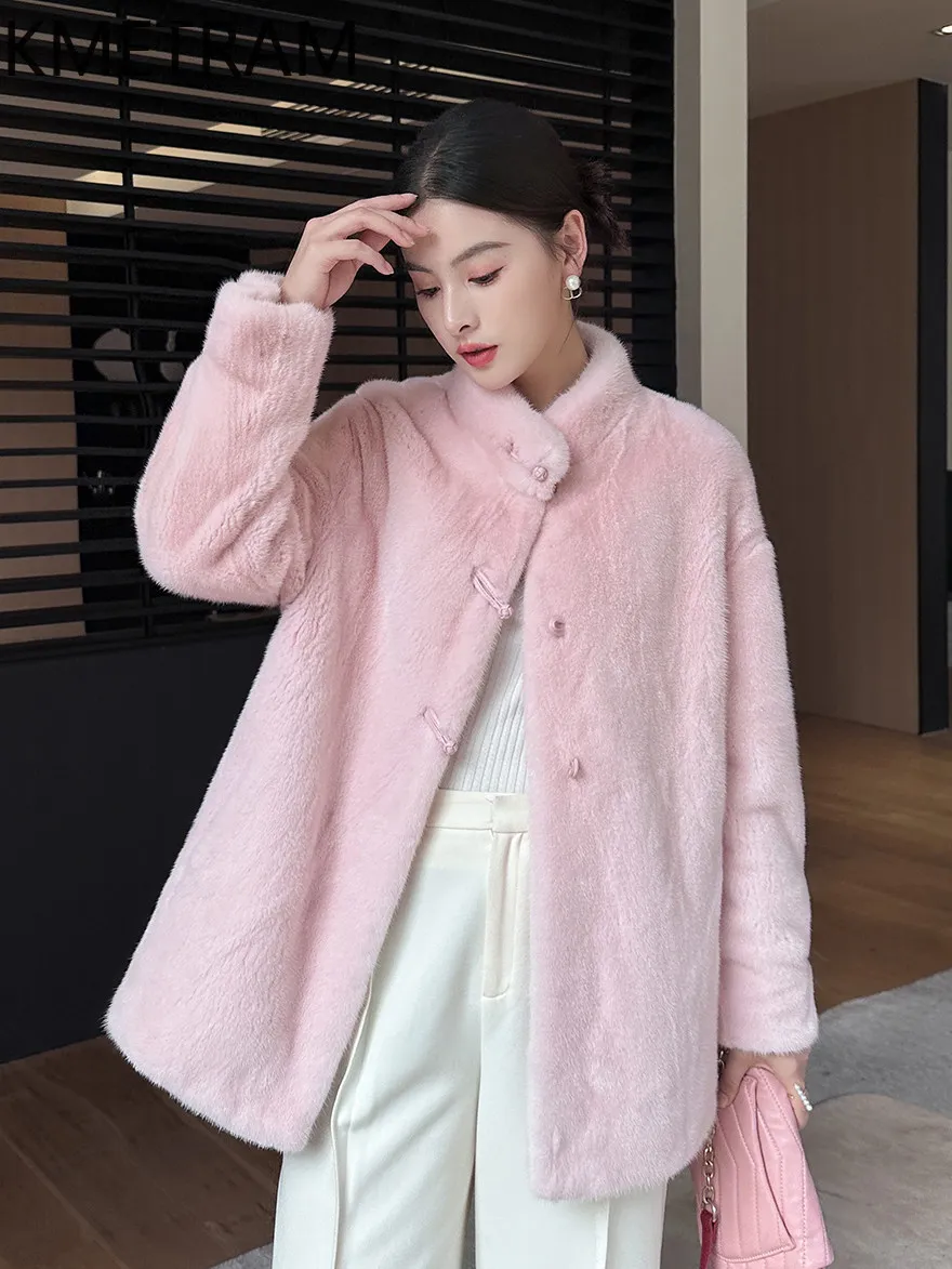 KMETRAM Real Purple Velvet Mink Fur Jacket Women Chinese Style Whole Mink Fur Coat Winter Mid-Long Coats 72cm Woman Clothes 2026