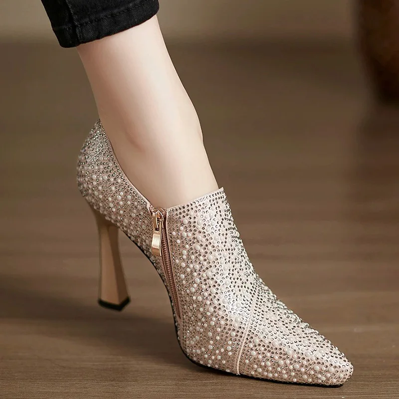 

High Heels 2026 Spring New Style Side Zipper Pointed Fine Heel Women's Fashion Single Shoes
